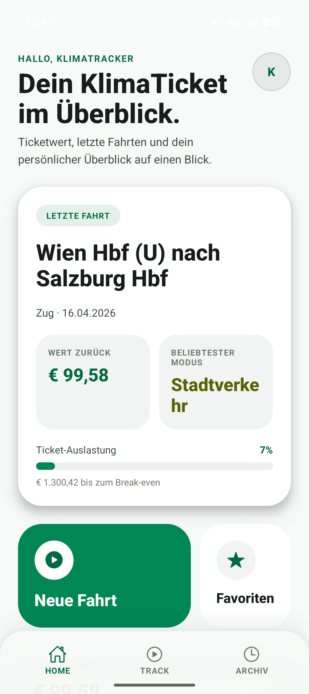 KlimaTracker Home-Screen