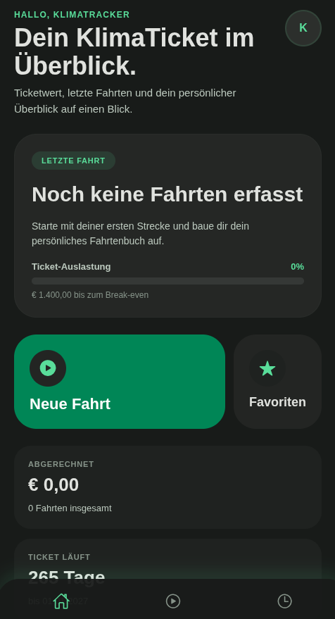 KlimaTracker Home Screen